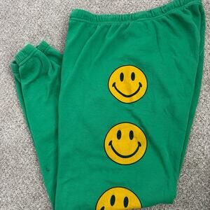 Aviator Nation Smiley Face Green Joggers Sweatpants Sz M